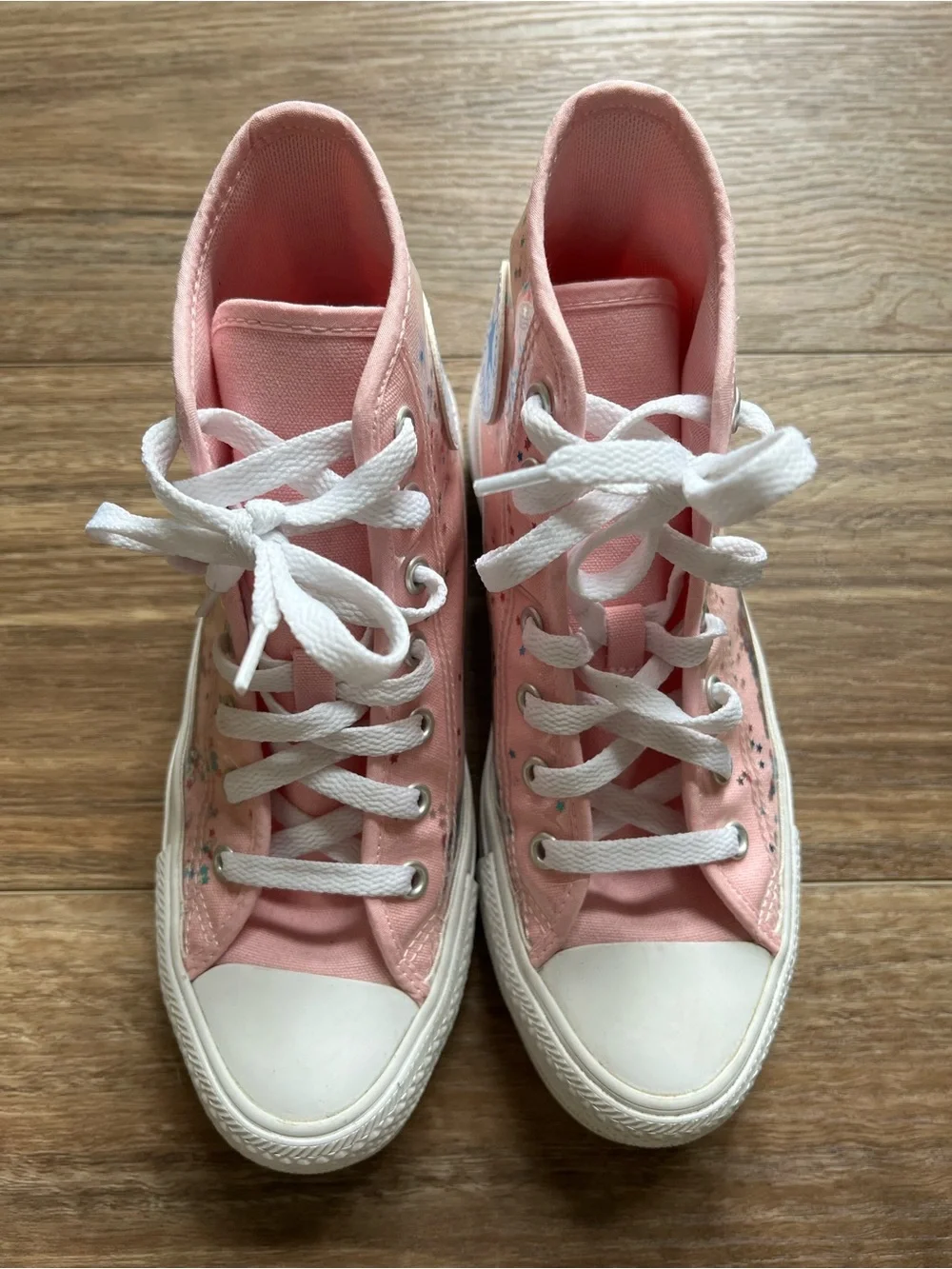 Converse Pink with Star Glitter Confetti High Top Sneakers big girls size 3.5